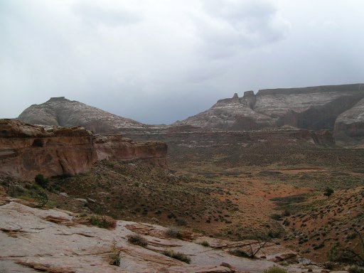 Rain on the Navajo slickrock. 